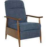 Hampton Manual Recliner in Tweed Indigo Blue Fabric & Rustic Brown Wood